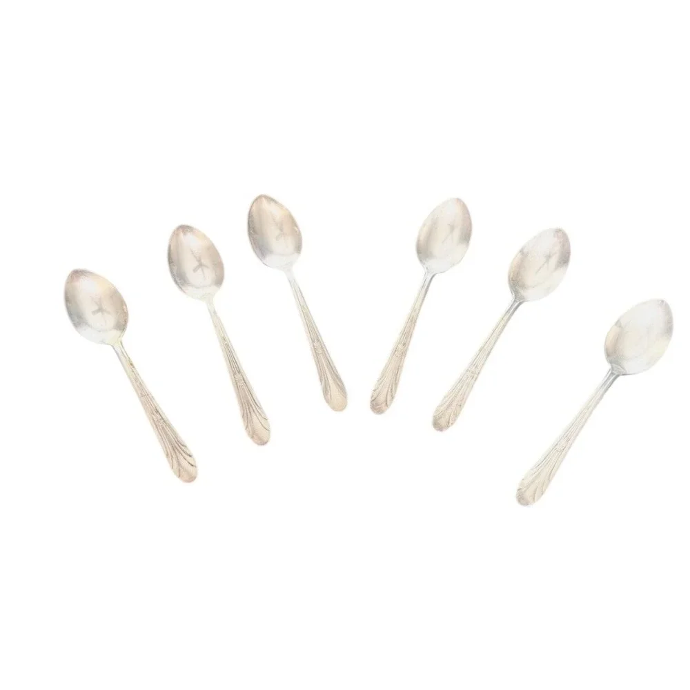 Vintage New England Silver Plate demitasse‎ spoons Set of 6 Art Deco Pattern